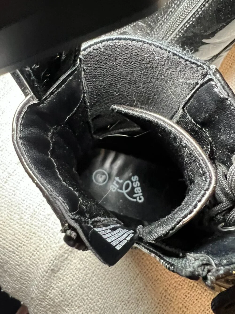 Art Class Girls Black Patent Combat Boots Size 3Y